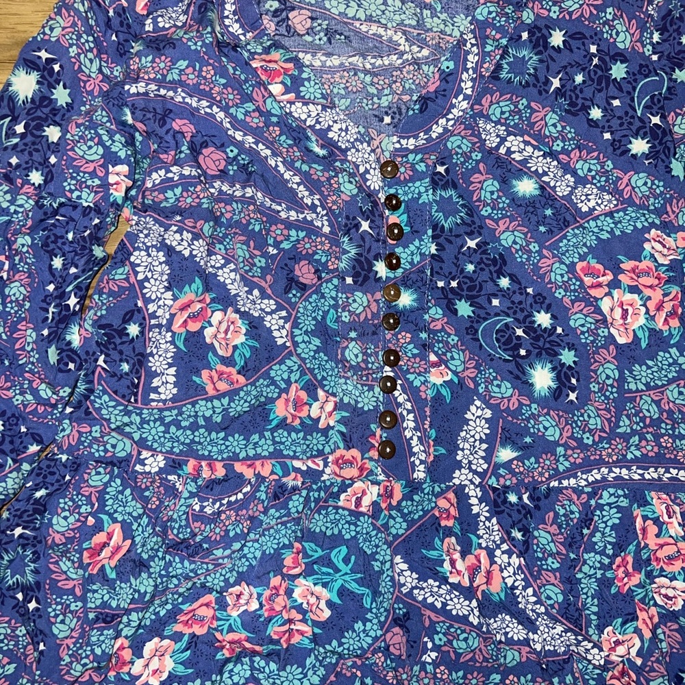 Boho Floral Paisley Midi Dress - Blue Pink - Picture 2 of 2